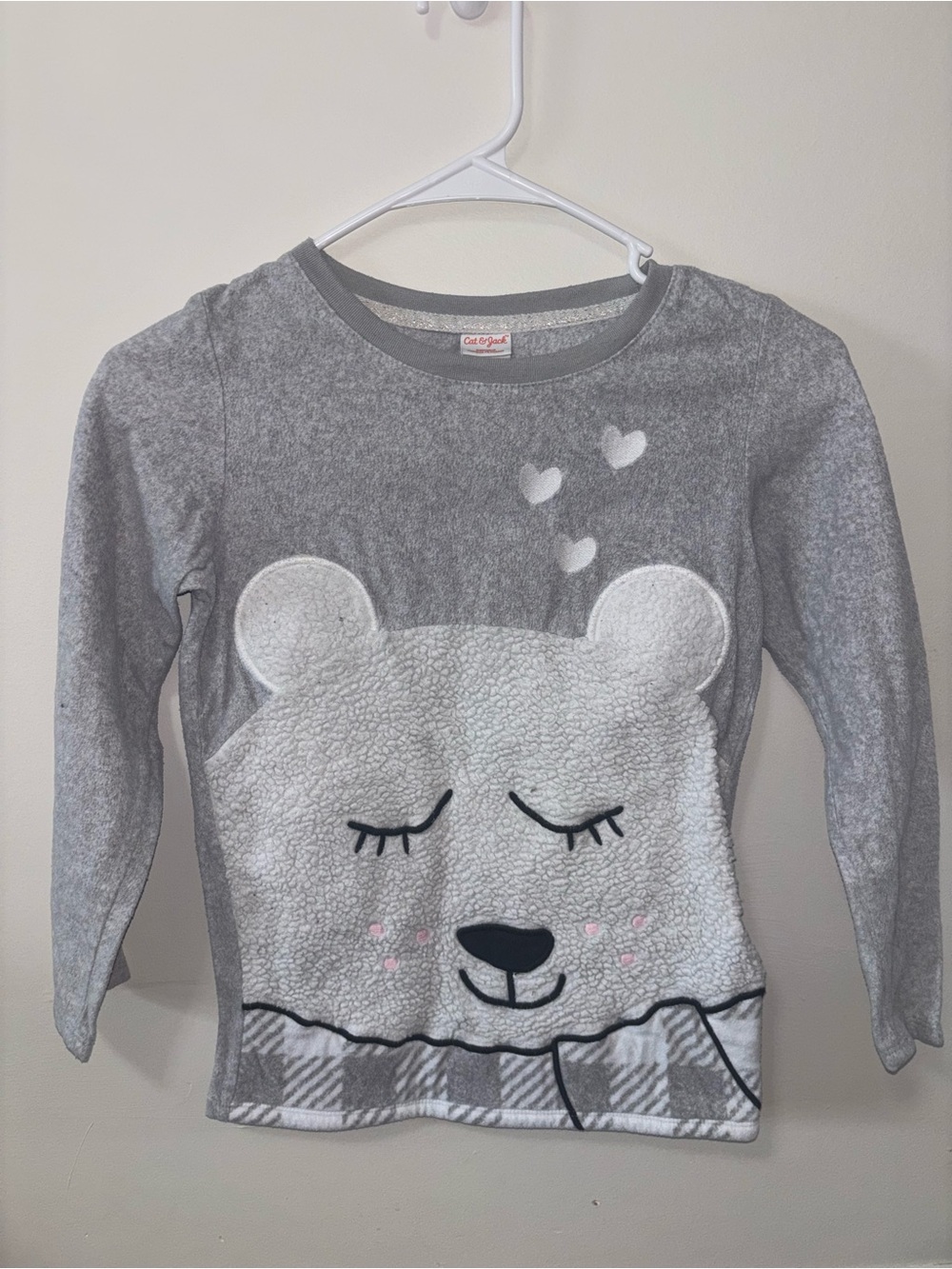 Cat & Jack Gray and White Bear Sherpa Long Sleeve Tee for Kids